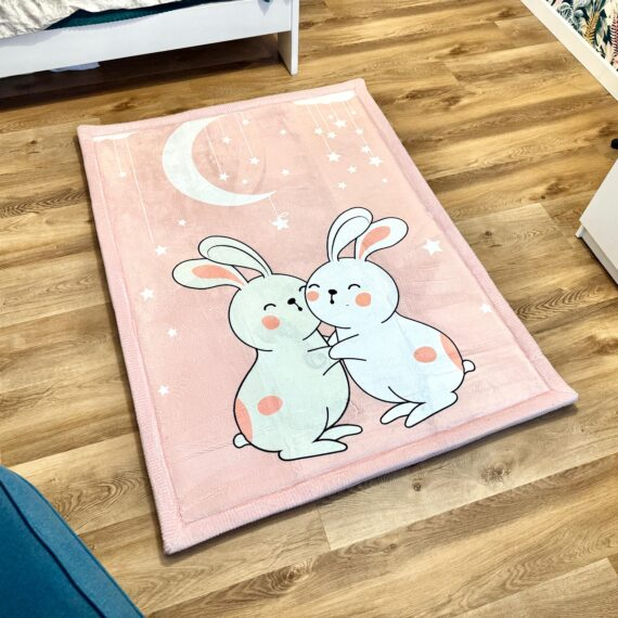 Gruby dywan dziecięcy różowy PUFFY SOFT miękki jak dywan rabbit króliczki