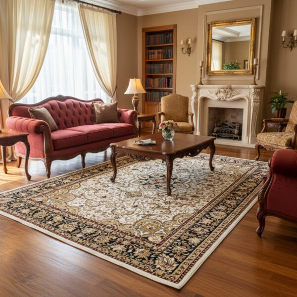 Thick beige classic rosette rug AQUARELA 25-22