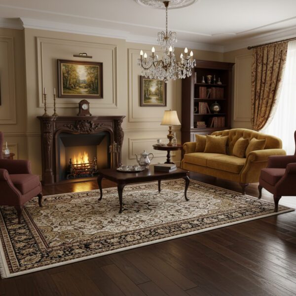 Thick beige classic rosette rug AQUARELA 25-22