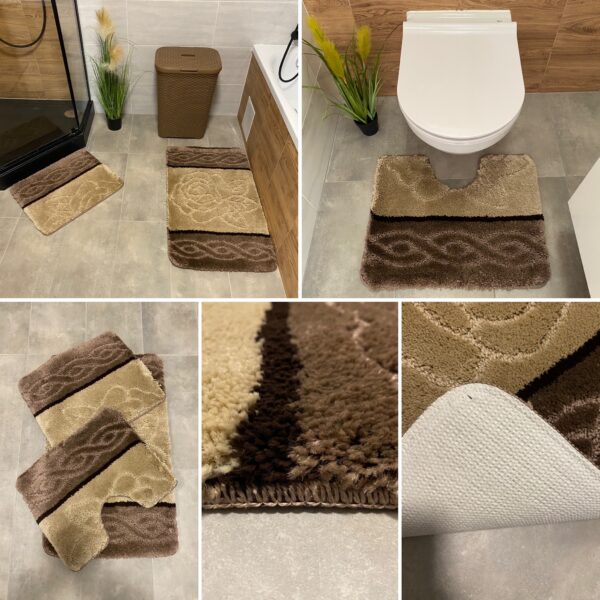 Premium Brown Floral Three-Piece Heavy-Duty Bathroom Set